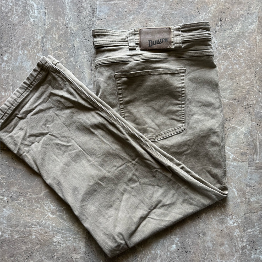 Duluth Trading Co Flex Fire Hose heavy Relaxed Tan Jeans with Adjustable Cuffs